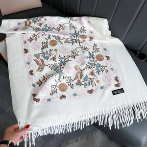 VILZSTUDIOS New Winter Warm Cashmere Scarf for Women Embroidery Pashmina Blanket Thick Shawl Wrap Neckerchief Fashion Bufanda Echarpe Poncho