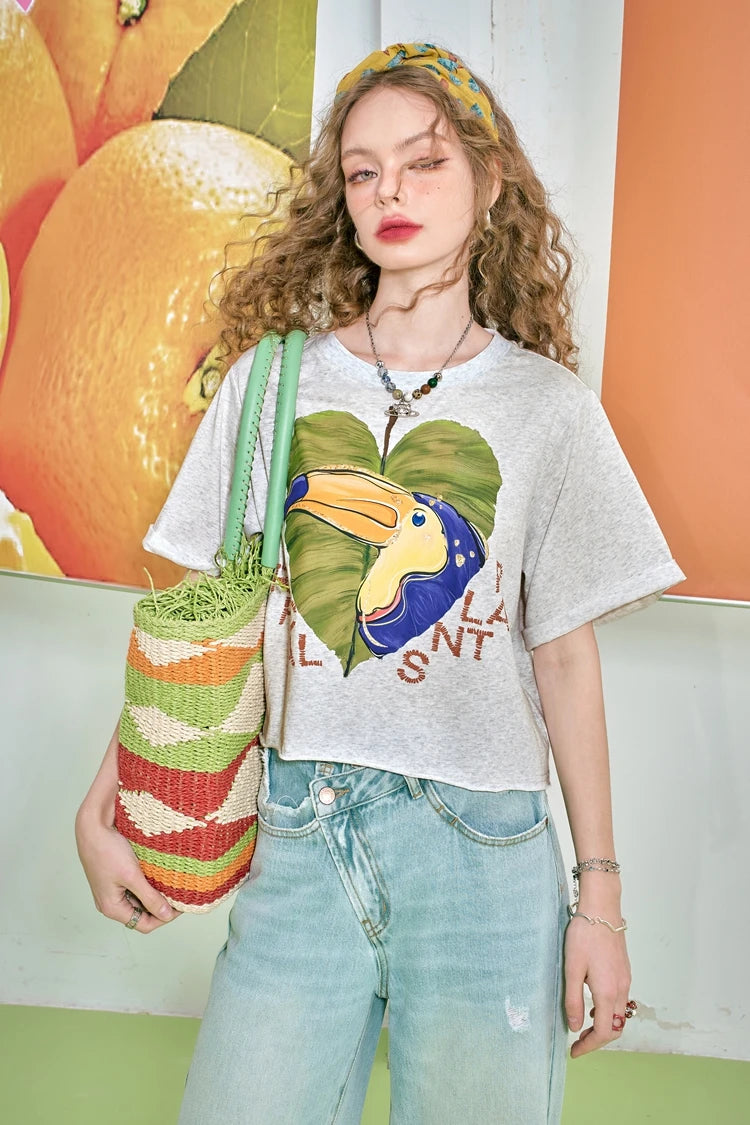 VILZSTUDIOS Loose Printed Petite Straight T-Shirt