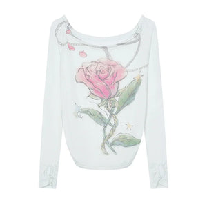 VILZSTUDIOS Off Shoulder Rose Print Top