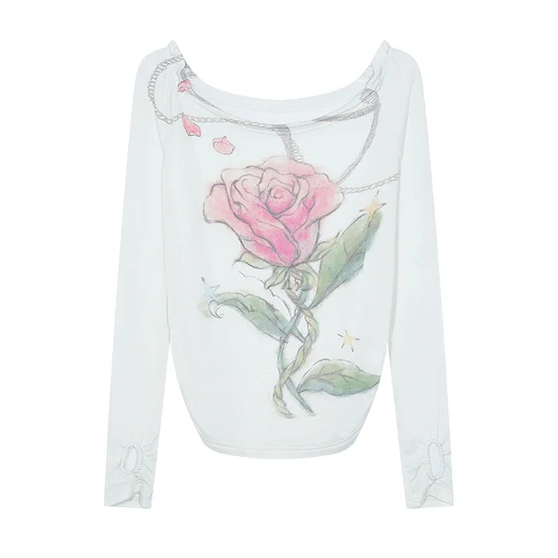 VILZSTUDIOS Off Shoulder Rose Print Top