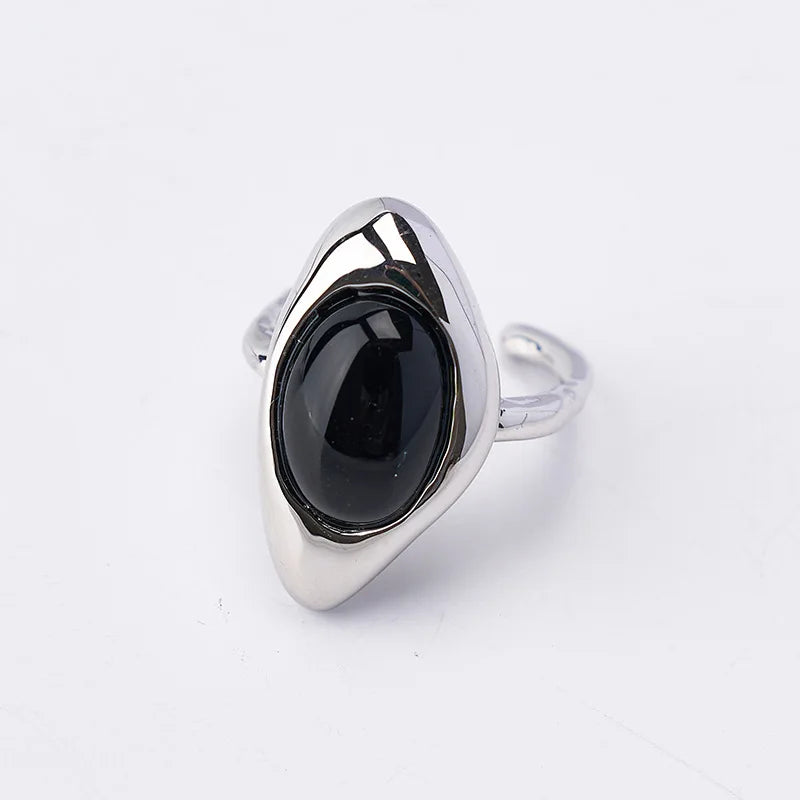 VILZSTUDIOS Black Stone Geometric Punk Finger Ring