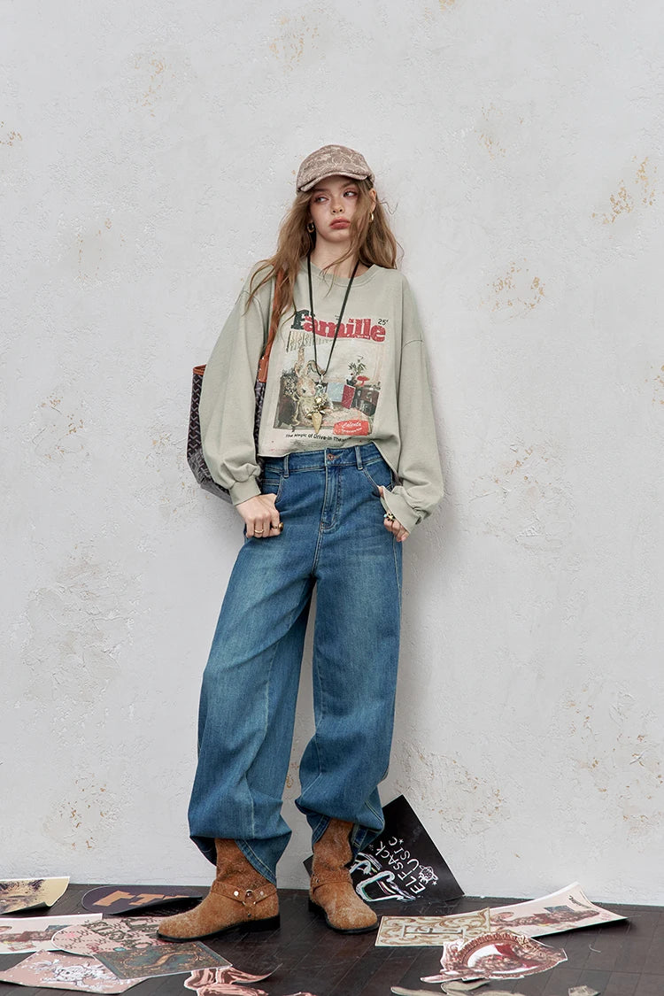 VILZSTUDIOS Vintage Washed Print Long Sleeve Top