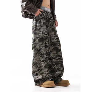 VILZSTUDIOS Vintage Camo Striped Wide-leg Pants
