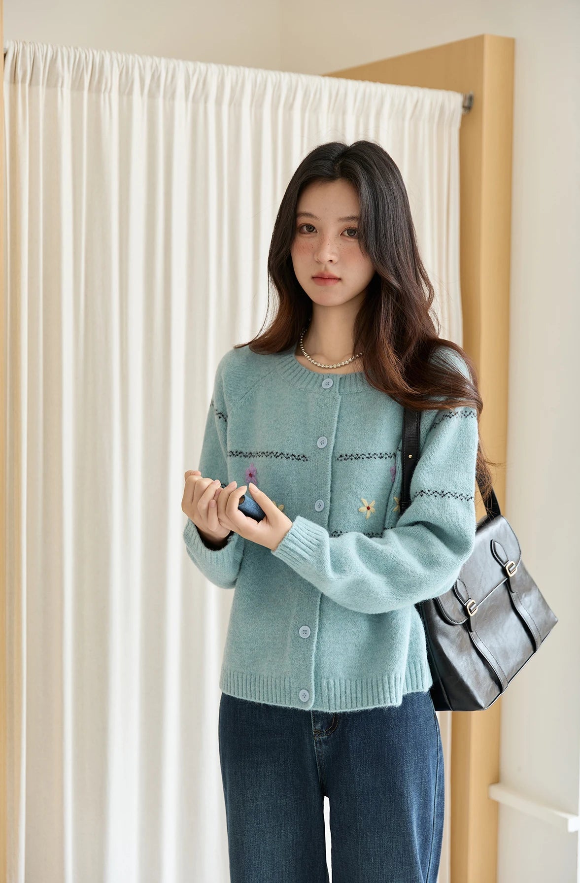 VILZSTUDIOS Blue Knit Floral Cardigan
