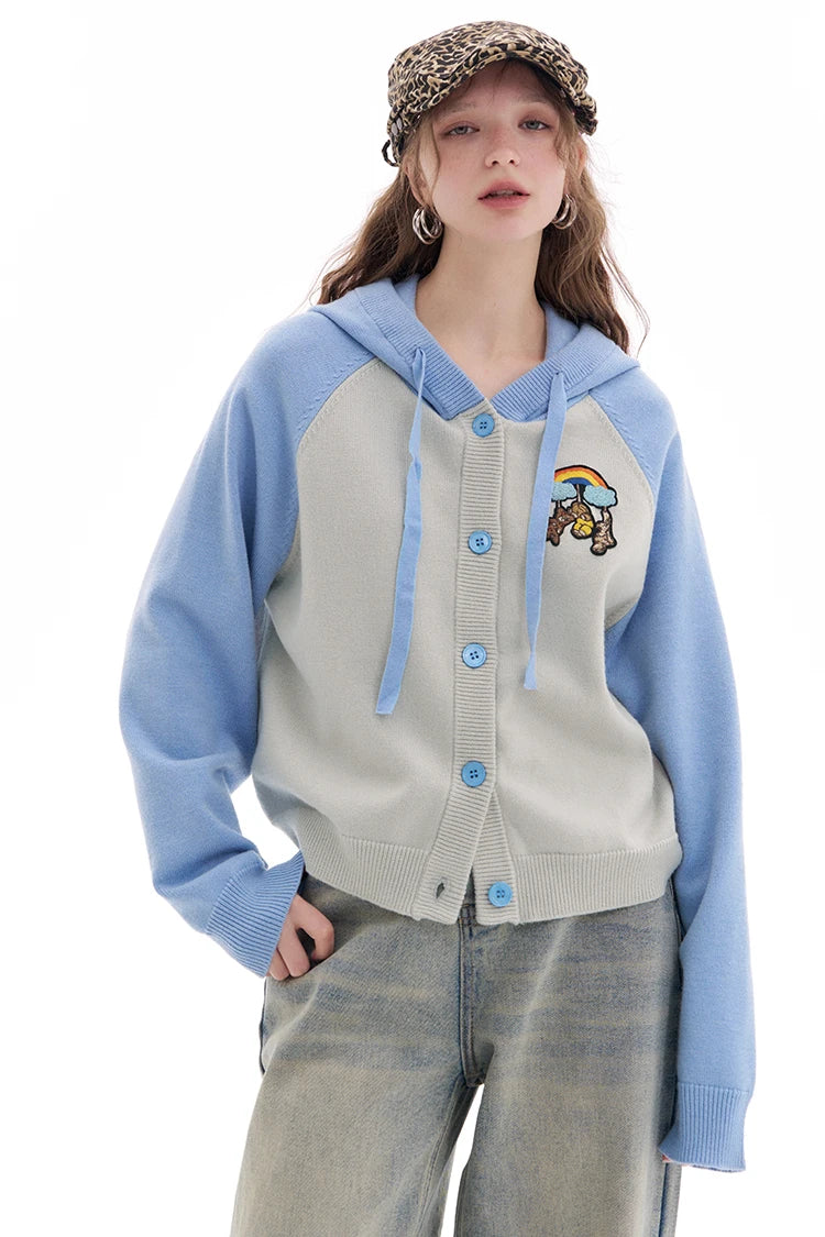VILZSTUDIOS Fashionable Buttoned Rainbow Bears Hoodie