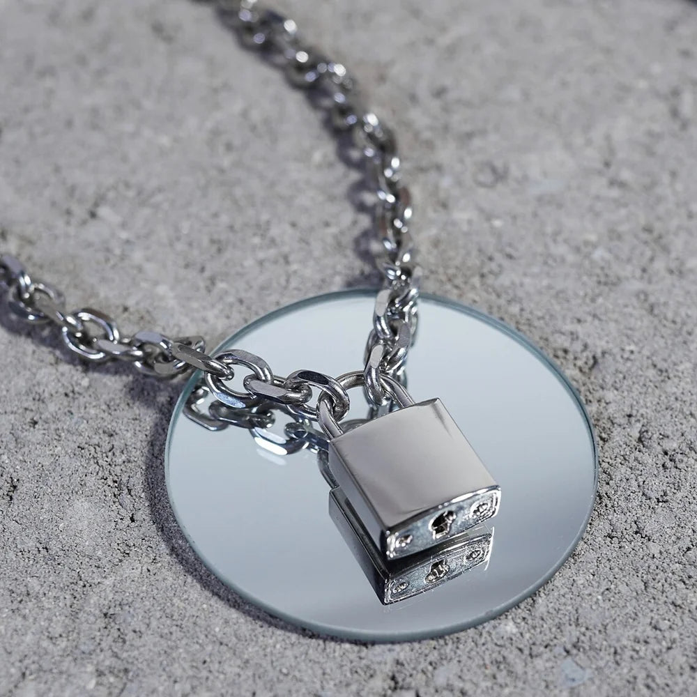 VILZSTUDIOS Chunky Stainless Steel Padlock Chain Necklace