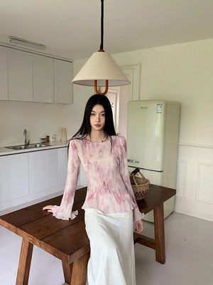 VILZSTUDIOS Pink Pleated Ruffled Blouse