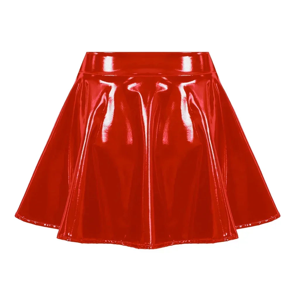 VILZSTUDIOS Glossy Pleated Patent Leather Skirt Mini