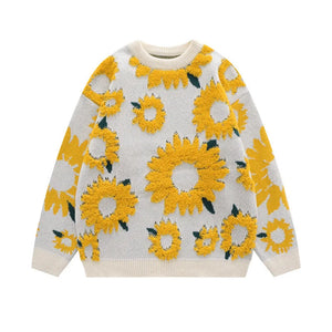 VILZSTUDIOS Textured Sunflower Oversized Knit Sweater