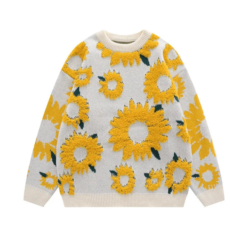 VILZSTUDIOS Textured Sunflower Oversized Knit Sweater