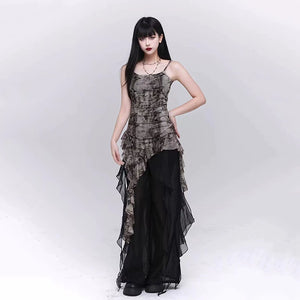 VILZSTUDIOS Gothic Tie Dye Mesh Tank Top