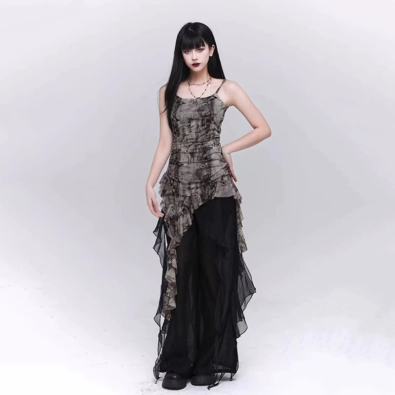 VILZSTUDIOS Gothic Tie Dye Mesh Tank Top