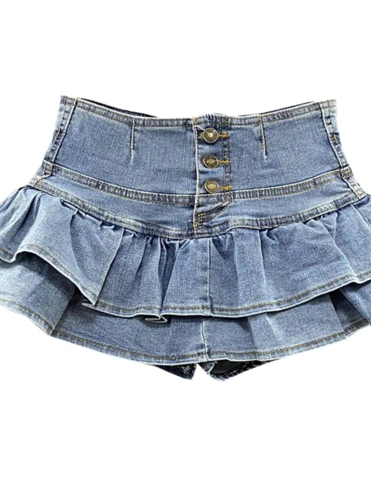 VILZSTUDIOS High Waist Vintage Denim Ruffle Jeans Skirts