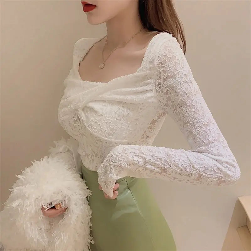 VILZSTUDIOS Lace Hollow Out Long Sleeve Top