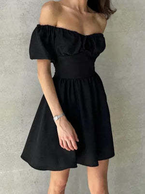 VILZSTUDIOS Elegant One Shoulder Puff Sleeve Dress