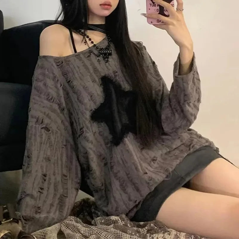 VILZSTUDIOS Oversized Graphic Black Star Print Top