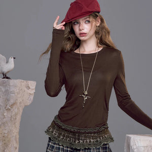 VILZSTUDIOS Elegant Slim Fit Lace Trim Top