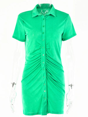 VILZSTUDIOS Green Sexy Pleated Mini Dress