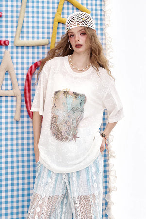 VILZSTUDIOS Chic Lace Loose T-Shirt