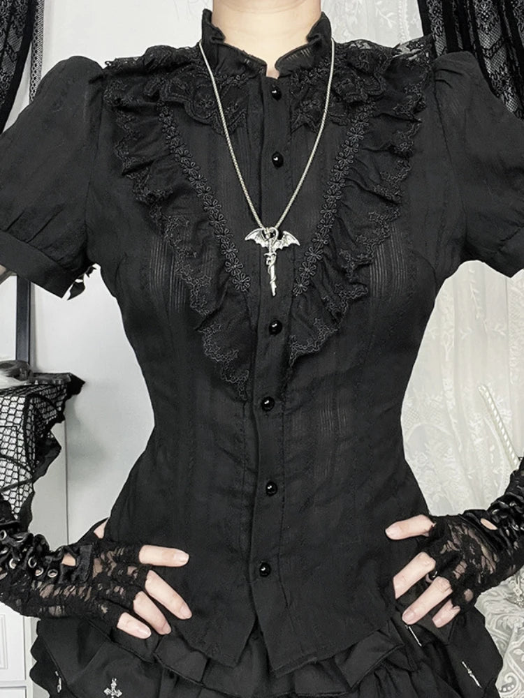 VILZSTUDIOS Elegant Vintage Gothic Jacquard Blouse