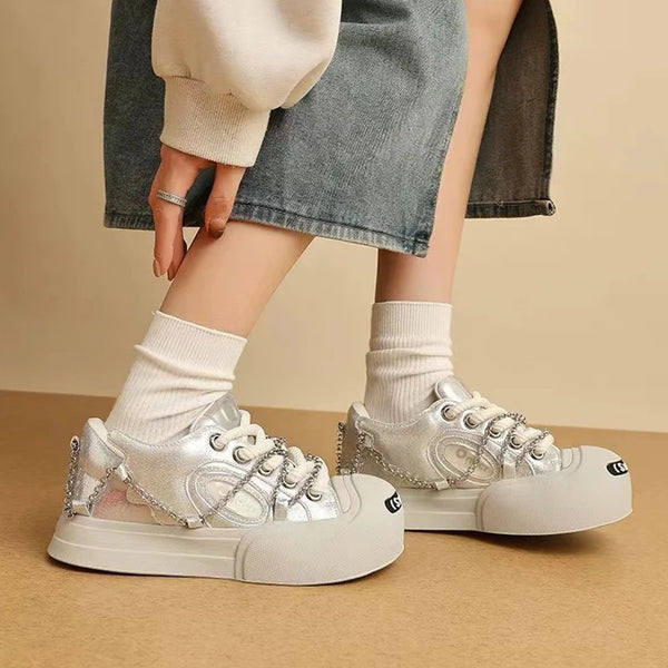Smiling Pink Chain Star Canvas Sneakers