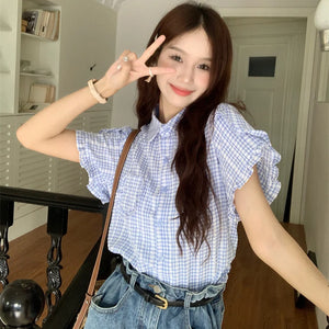 VILZSTUDIOS Ruffled Plaid Women Shirt