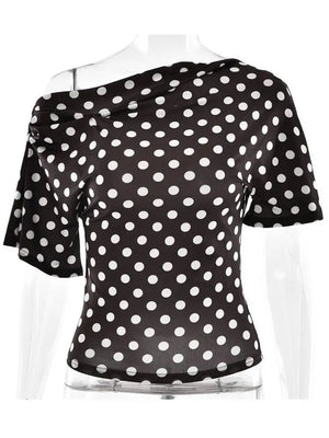 VILZSTUDIOS Sexy Off Shoulder Polka Dot T-Shirt