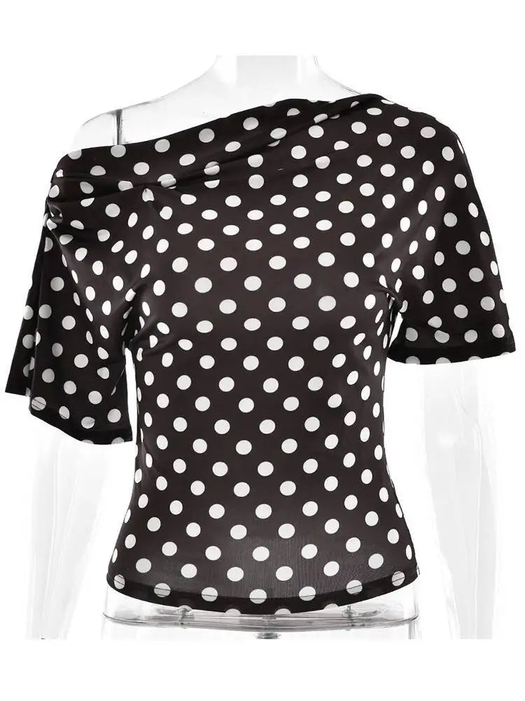 VILZSTUDIOS Sexy Off Shoulder Polka Dot T-Shirt