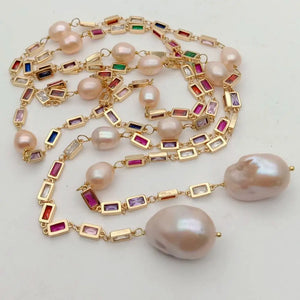 VILZSTUDIOS Pink Baroque Pearl Mixed Color Long Chain Necklace