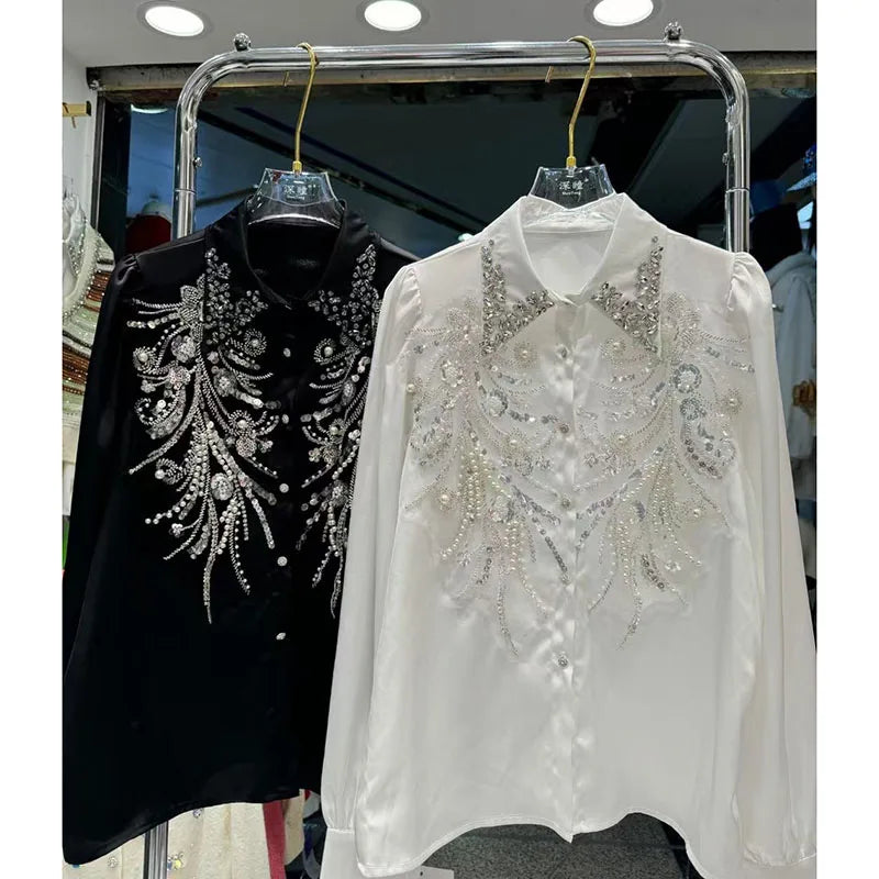 VILZSTUDIOS Luxury Beaded Rhinestone Shirt