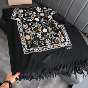 VILZSTUDIOS New Winter Warm Cashmere Scarf for Women Embroidery Pashmina Blanket Thick Shawl Wrap Neckerchief Fashion Bufanda Echarpe Poncho