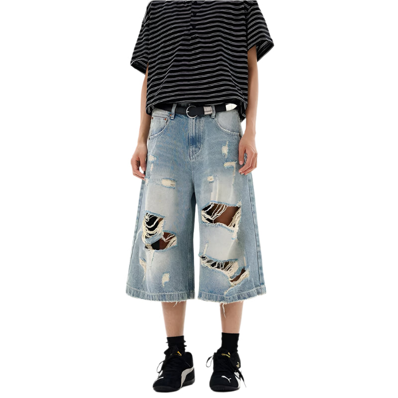 VILZSTUDIOS Vintage Distressed Blue Jorts