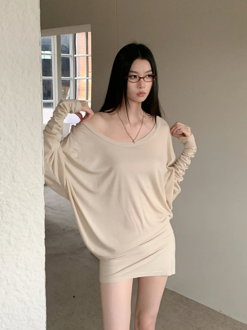 VILZSTUDIOS Cozy Knitted Batwing Casual Long Sleeve Blouse