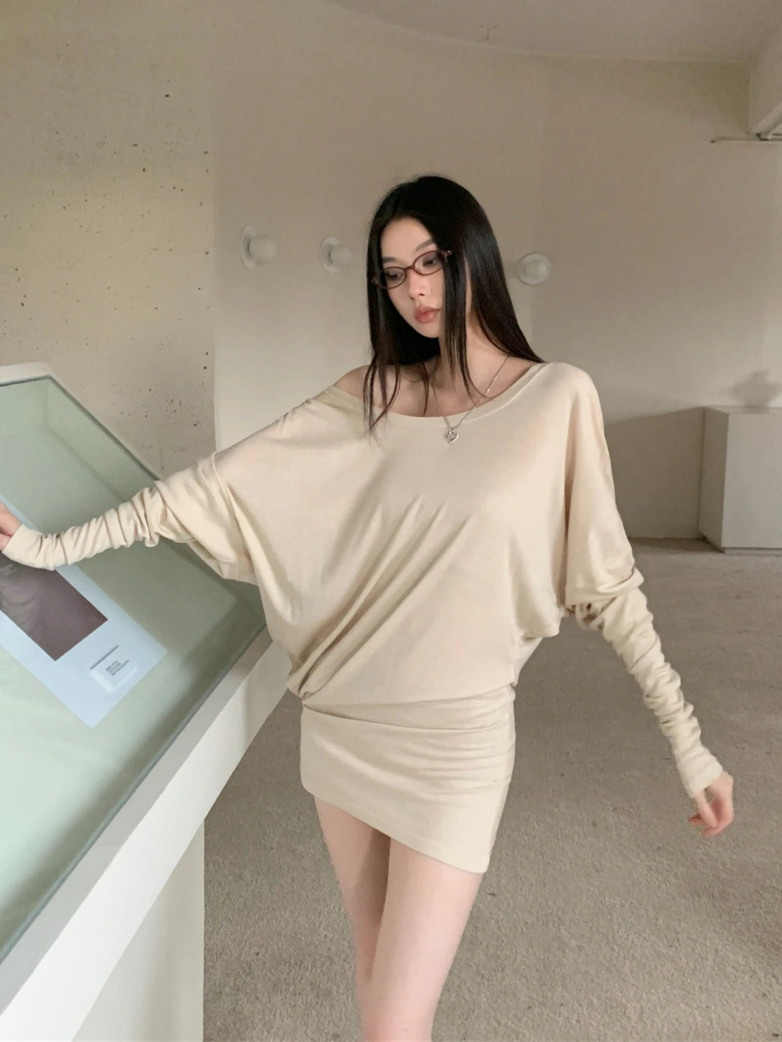 VILZSTUDIOS Cozy Knitted Batwing Casual Long Sleeve Blouse
