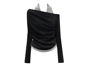 VILZSTUDIOS Black Aesthetic Off Shoulder Long Sleeve Top