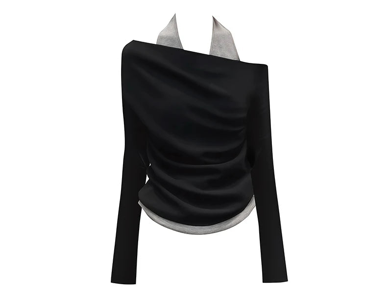 VILZSTUDIOS Black Aesthetic Off Shoulder Long Sleeve Top