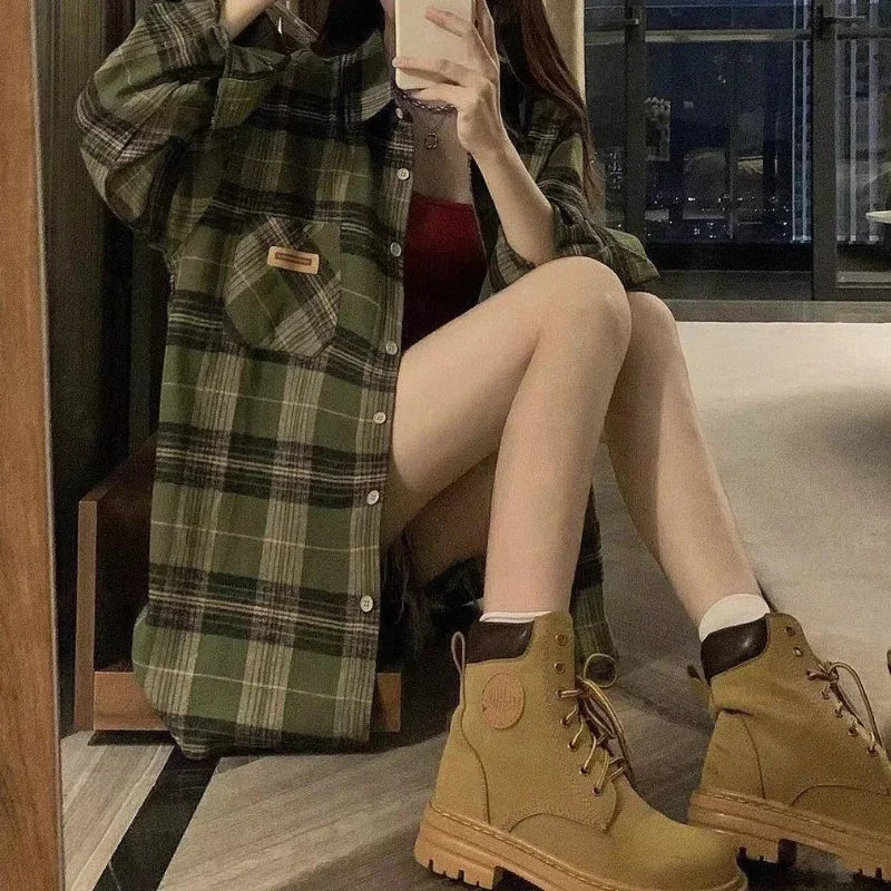 VILZSTUDIOS Vintage Women's Green Plaid Shirt