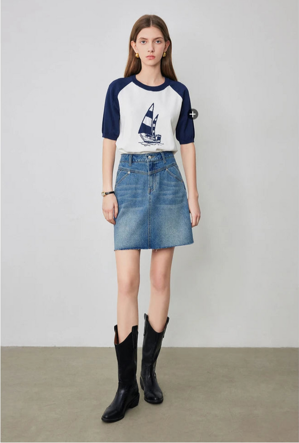 High Waist A-Line Denim Skirt