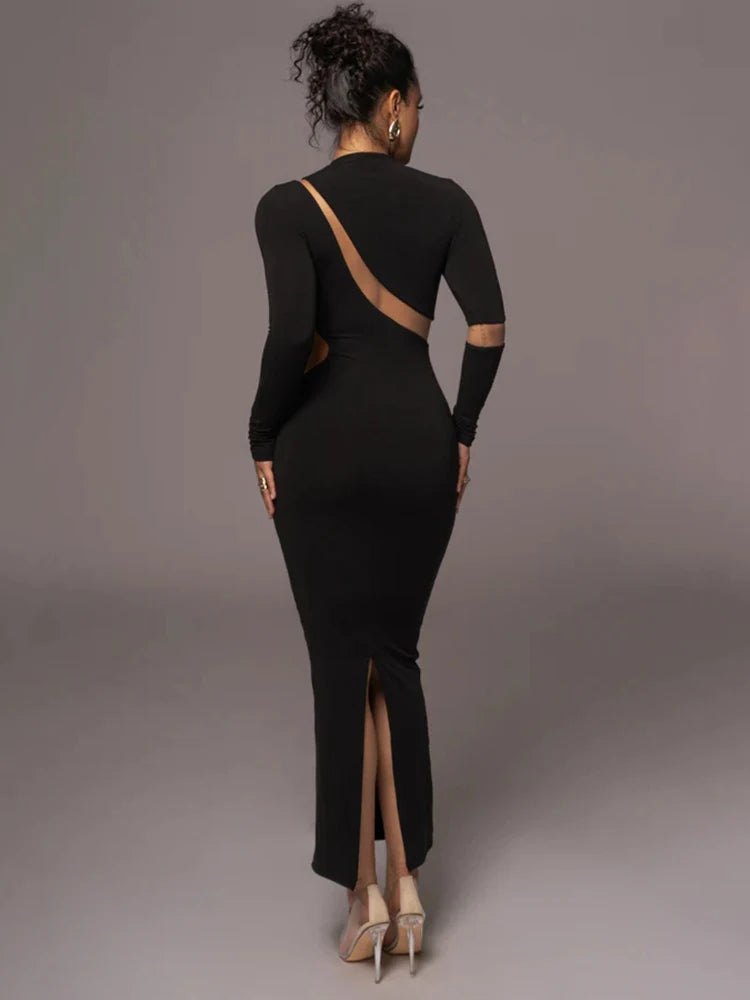 VILZSTUDIOS Patchwork Hollow Out Turtleneck Maxi Dress
