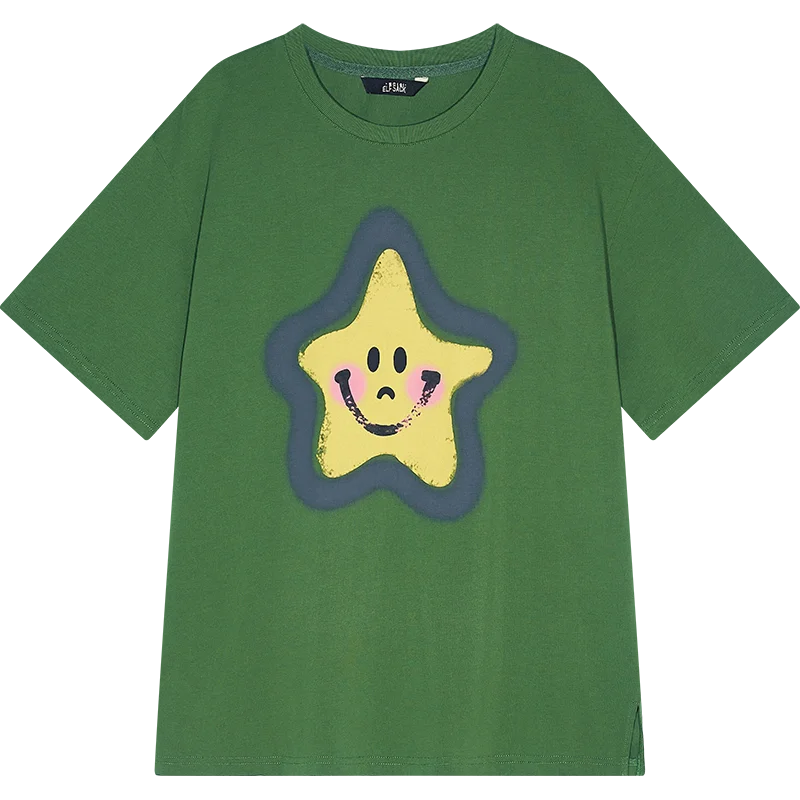 VILZSTUDIOS Smiley Star Print Short Sleeve Casual T-Shirt