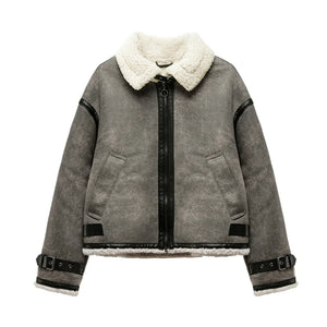 VILZSTUDIOS Warm Winter Fur Strap Fleece Jacket