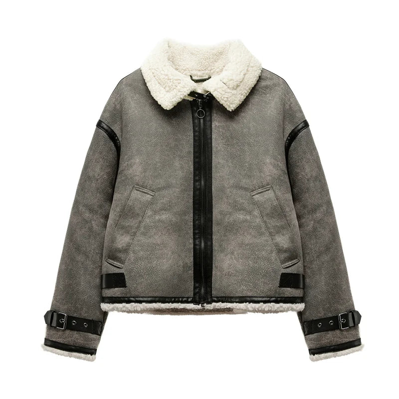 VILZSTUDIOS Warm Winter Fur Strap Fleece Jacket