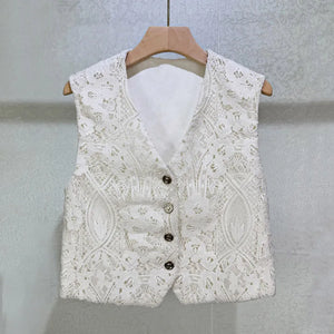 VILZSTUDIOS White Elegant Embroidered Vest & Mini Skirt Set