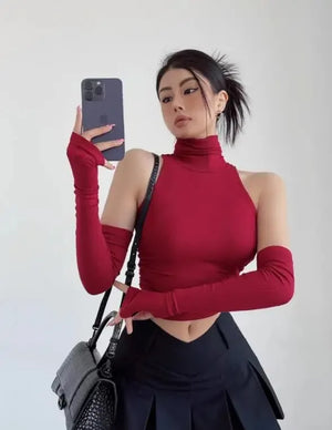 VILZSTUDIOS Pleated High Neck Tank Top