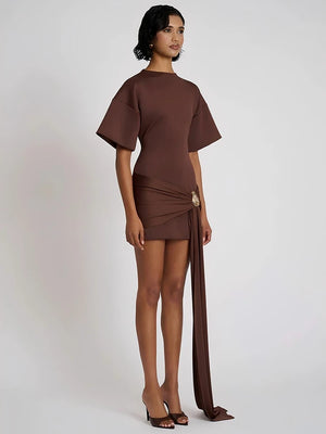 VILZSTUDIOS Short Sleeve Ruched Sexy Mini Dress