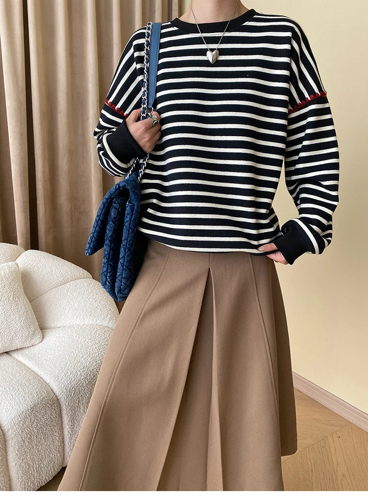 VILZSTUDIOS French Striped Fleece Sweater