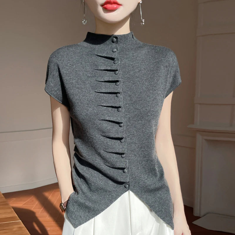 VILZSTUDIOS Luxurious Chinese Style Wool Blouse