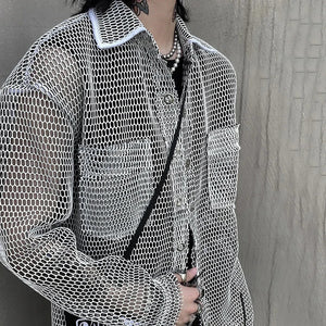 VILZSTUDIOS Y2K Transparent Mesh Casual Shirt