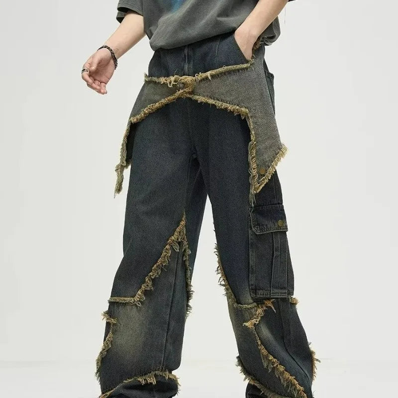 VILZSTUDIOS Retro Design Five Cornered Star Cargo Jeans