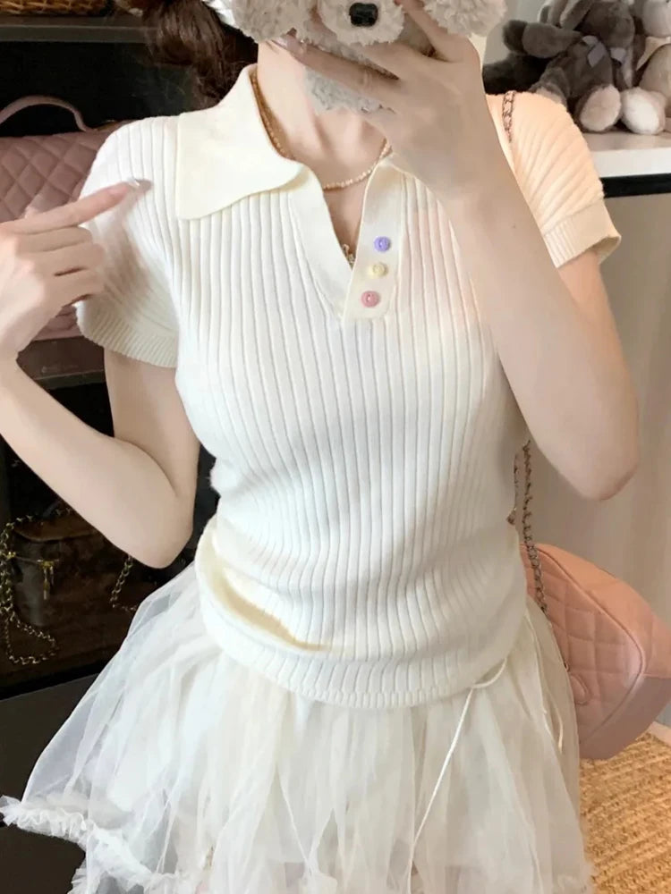 VILZSTUDIOS Chic Pleated Lapel T-Shirt